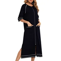 Newce Womens Zipper Robe with 3/4 Sleeves, Full Length Loungewear Dress with Pockets - Comfortable Nightgown and Long Bathrobe  5