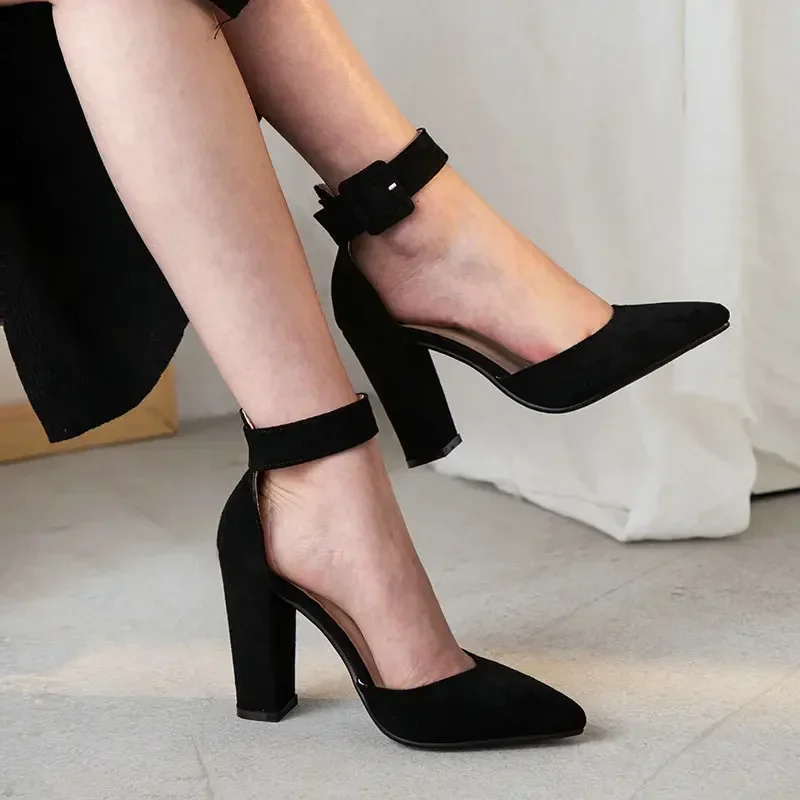 Women Pumps Fashion Ladies Shoes Party Wedding Square High Heel Pointed Toe Red Wine Ladies Pumps 4
