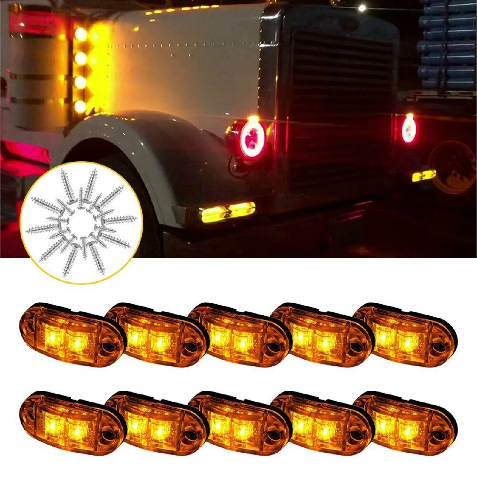 

10X oval 12V marker light LED truck trailer circular side bullet light amber E-