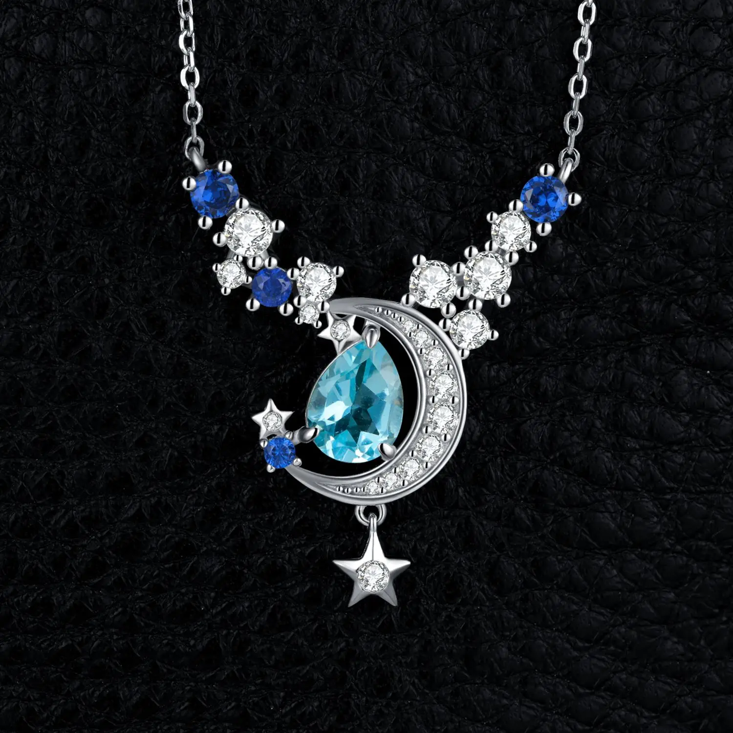 JewelryPalace New Moon Star 여성용 진짜 스카이 블루 토파즈, 사파이어 펜던트 목걸이, 45cm, 4.5ct