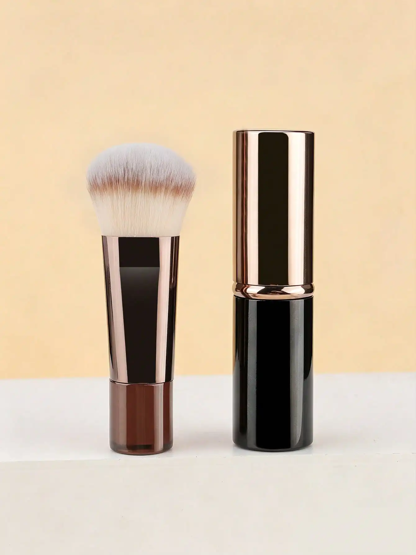 1/2Pcs Retractable Kabuki Makeup Brush Foundation Brush+Mini Powder Brush, Travel Portable Multifunctional Makeup Brush Face
