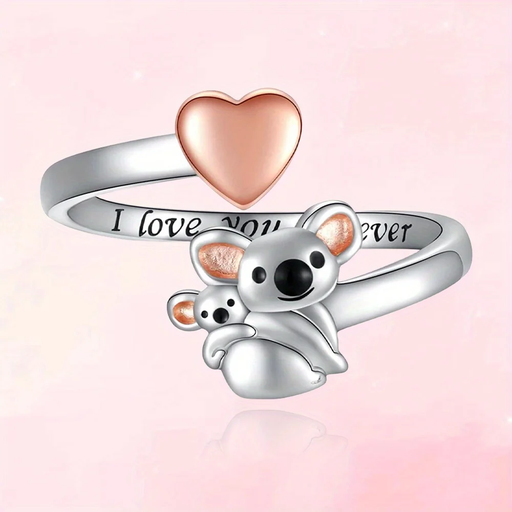 Cute Koalas Pink Heart Design Open Adjustable Ring Women Birthday Gift Anniversary Party Gifts Jewelry Niche Styles finger rings womens ring jewelry rings ring jewelry