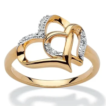 1 Pieces Fashionable Rhinestone Inlaid Alloy Double Heart Hollowed Out Ring Minimalist Women's Temperament Bracelet 1