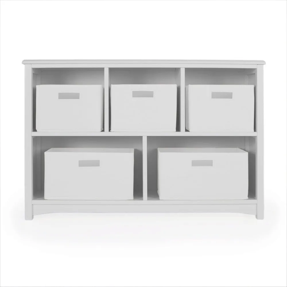 Classic Kids Bookshelf-Gray: Wooden 5-Compartment Storage Shelving Unit for Toys, Books, Paper, TV, and Bins-Children's