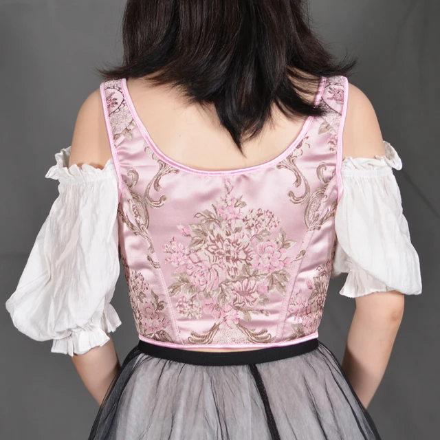 French Style Bodice Floral Print Overbust Corset Lace-up Crop Top  Renaissance Corset Tops