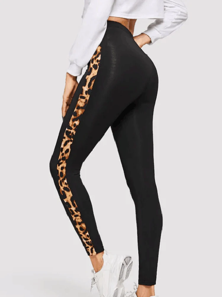 Side Leoaprd Printed Fitness Leggings Women Workout Yoga Pants Sports Leggins New Gym Tights Exercise Running High Waist