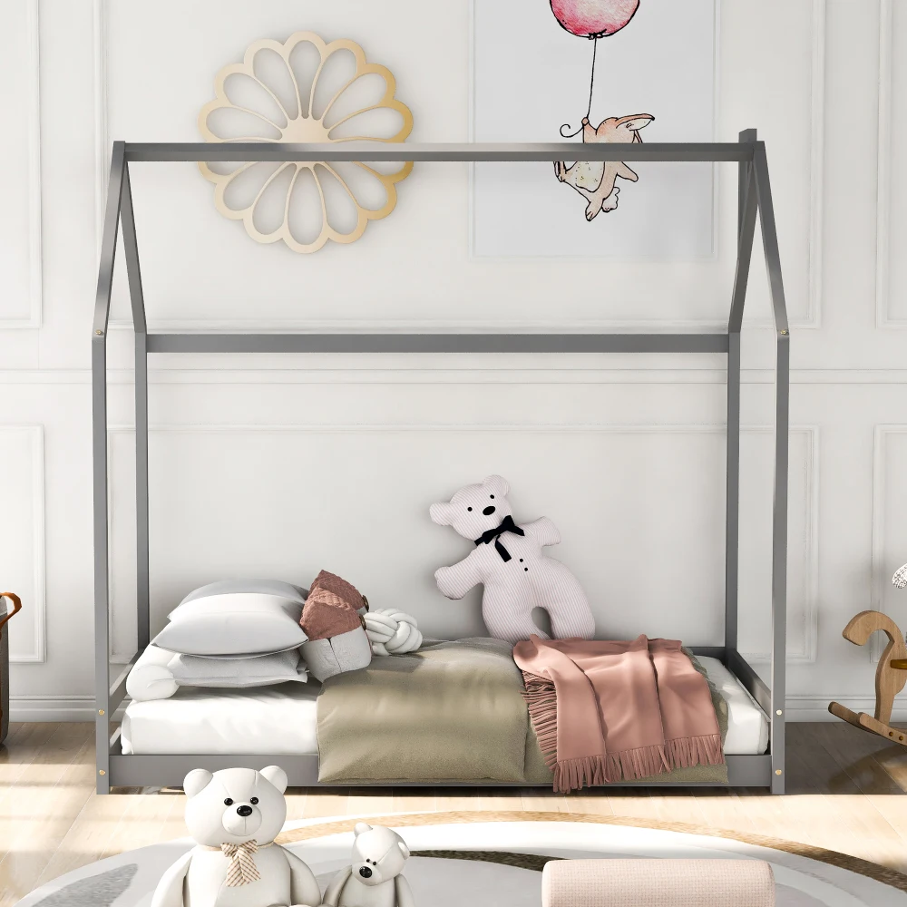 Twin Size House Bed Wood Bed, Gray(OLD SKU WF281435AAE) 2