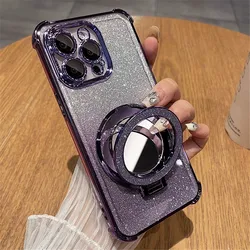 Glitter Shockproof Silicone Case with Mirror Magnetic Holder Stand Cover - Honor 70 (Purple)