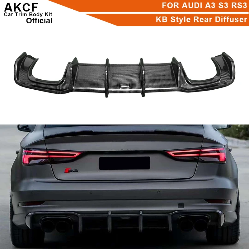 Carbon Fiber KB Style Rear Diffuser For Audi A3 S3 RS3 2017 2020 FRP