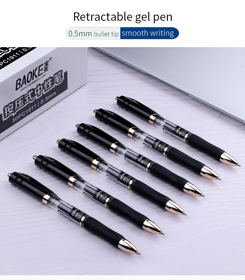 BAOKE 0,5 mm/0,7 mm einziehbarer Büro-Gel-Tintenstift, schwarze Tinte, blau-schwarze Tinte, Gummigriffstift, glattes Schreiben – Detail 1