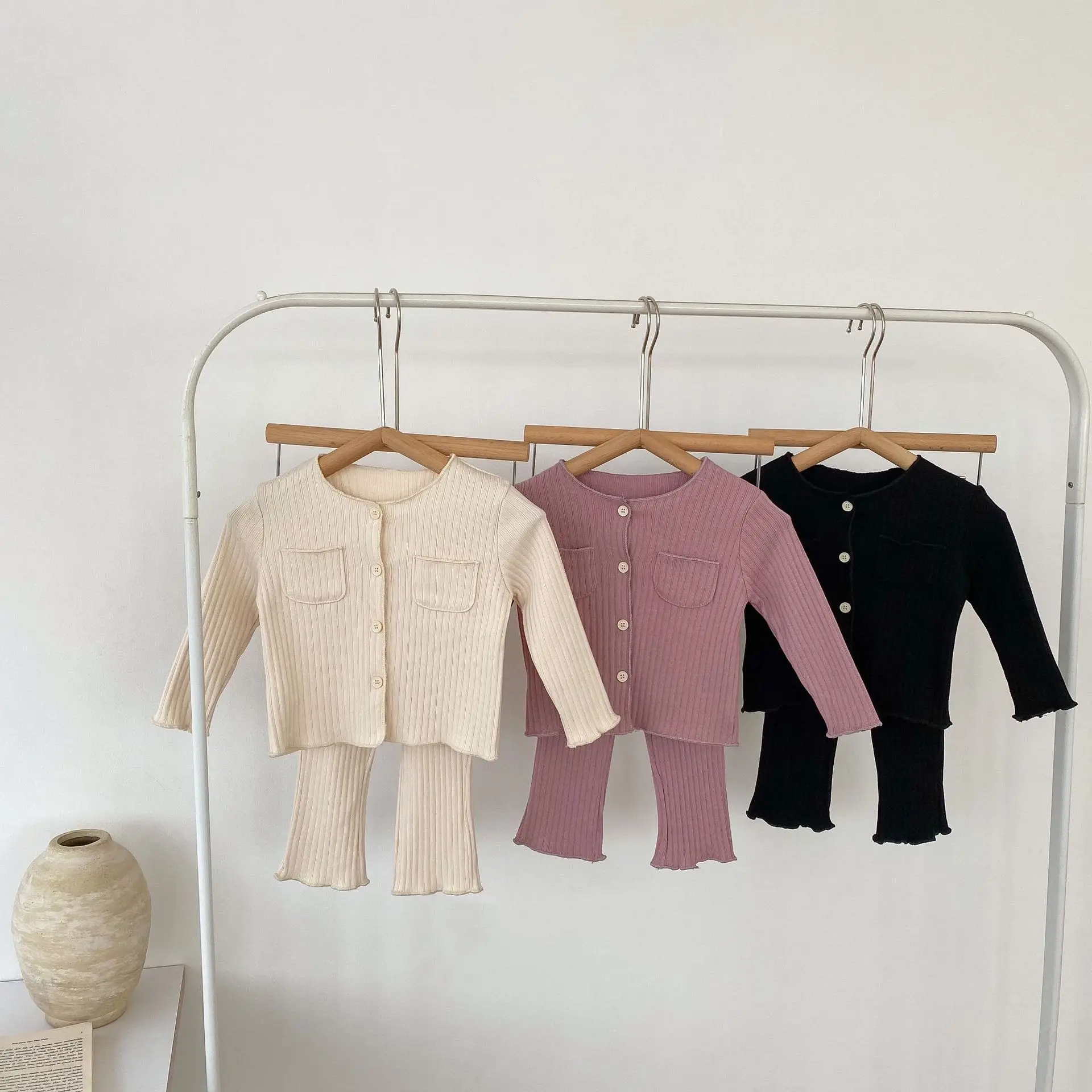 

2023 Spring Autumn New Toddler Clothes Suits Solid Color Simple Cardigans Tops And Trousers Soft 2 Pcs Casual Kids Outfits