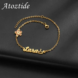 Atoztide Personalized Custom Name Crown Heart Bracelet Thick Chain for Women Stainless Steel Zircon Flower Bangle Jewelry Gift 