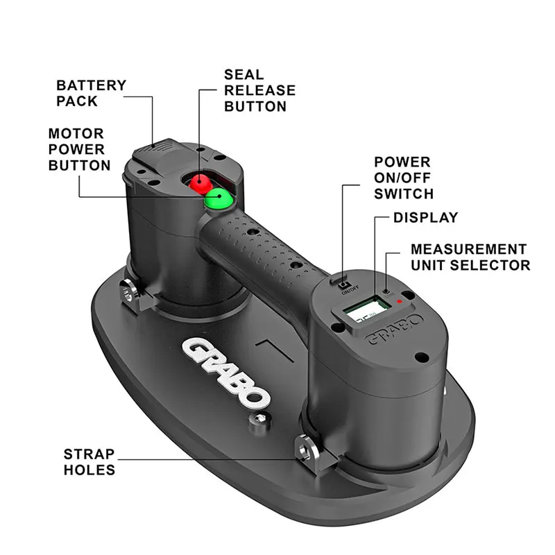 Grabo Pro-전기 타일 진공 흡입 컵, 콘크리트 슬래브 화강암 포장 재료 용, 자동 오프 펌프가 있는 타일링 설치 도구