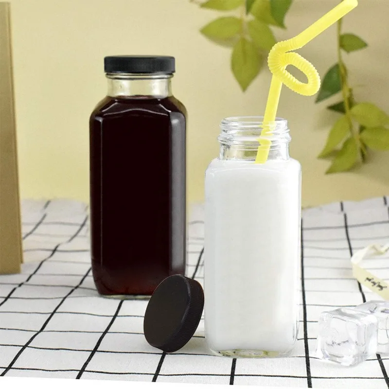 Vintage Water,Glass Drinking Bottles 16oz,Square Beverage 500ml With Lids For Kombucha,Tea,Glass Homemade Drinks, 20Pack 5