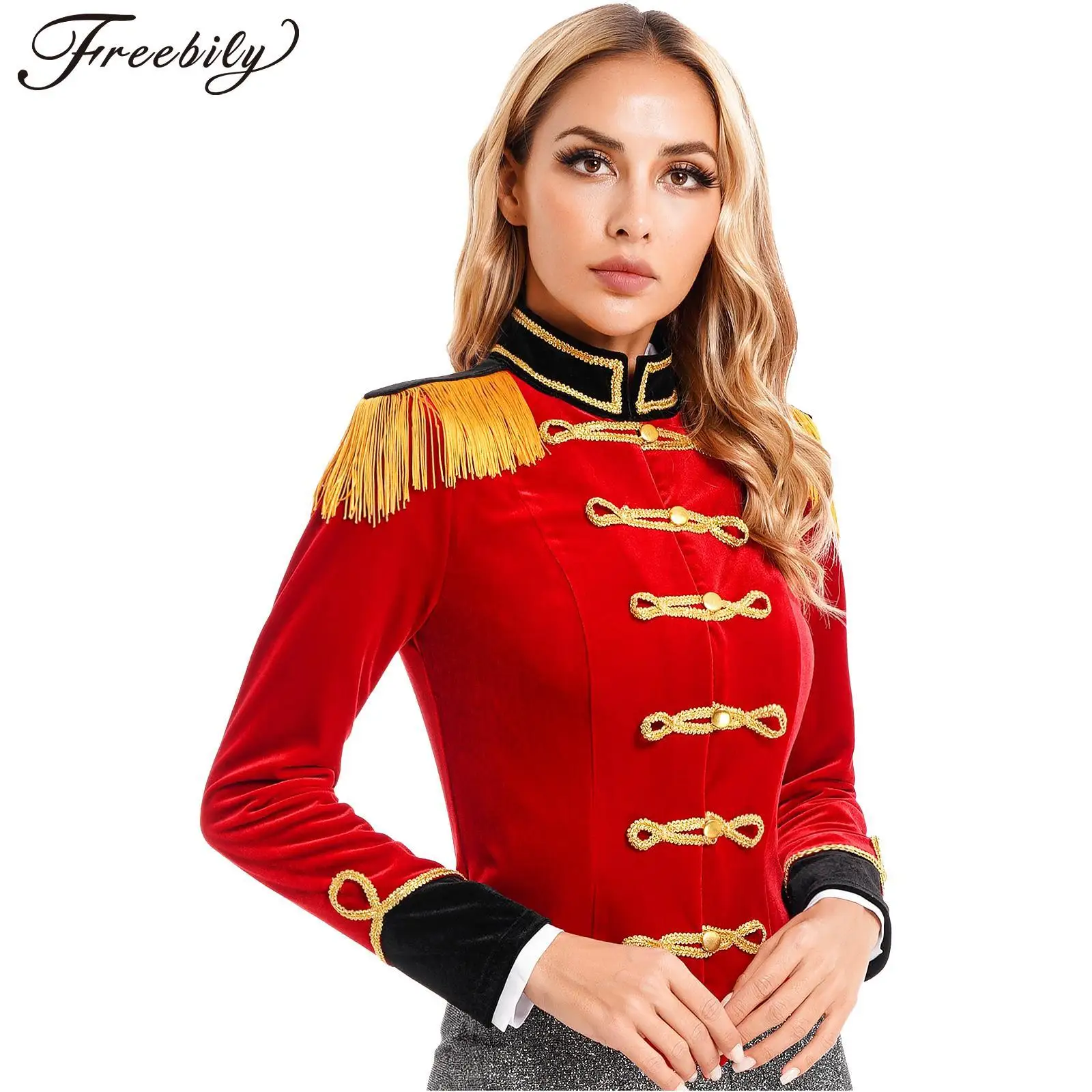 

Women Circus Ringmaster Costume Lion Tamer Halloween Carnival Cosplay Fancy Dress Up Showman Tassel Tailcoat Jacket