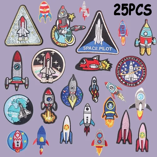 

Hot Embroidery Patch Set DIY Astronaut Cloth Stickers Planet Applique Badges Fusible Iron on Patches Clothes Bag Hat Accessories