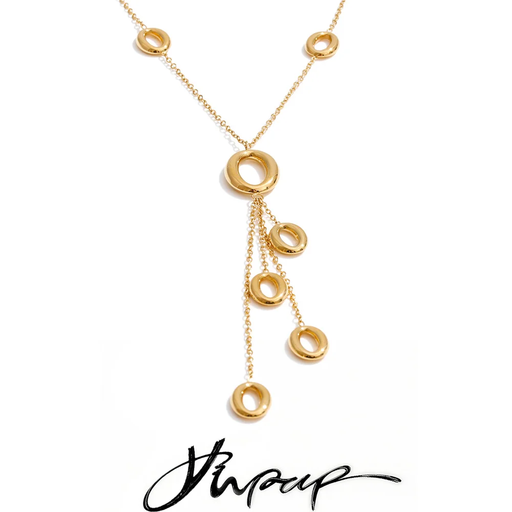 Yhpup Stainless Steel Round Hollow Tassel Pendant Drop Necklace for Women