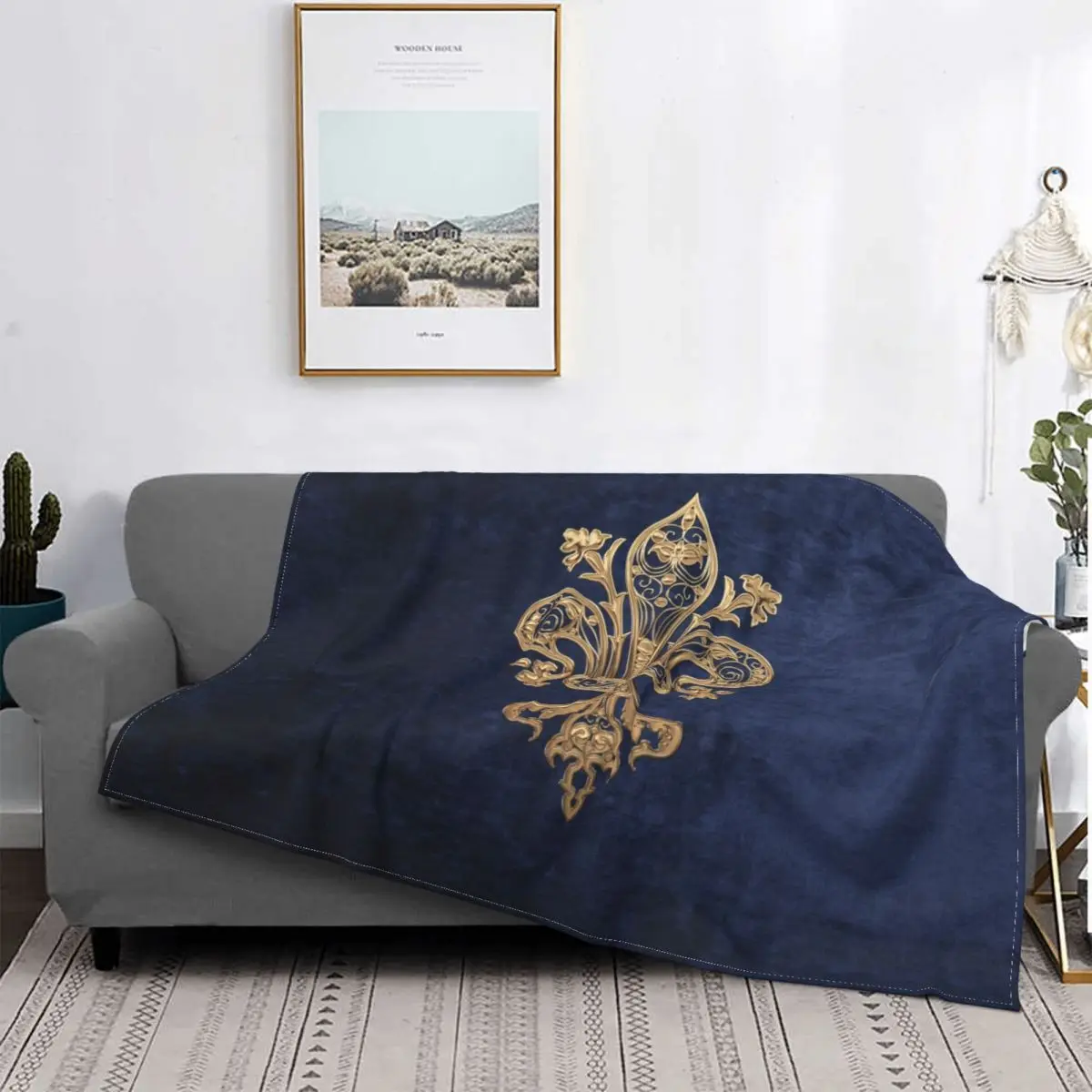 

Gold Filigree Fleur De Lis Blankets Warm Flannel Fleur-De-Lys Lily Flower Throw Blanket for Sofa Bedding Couch Bedspread