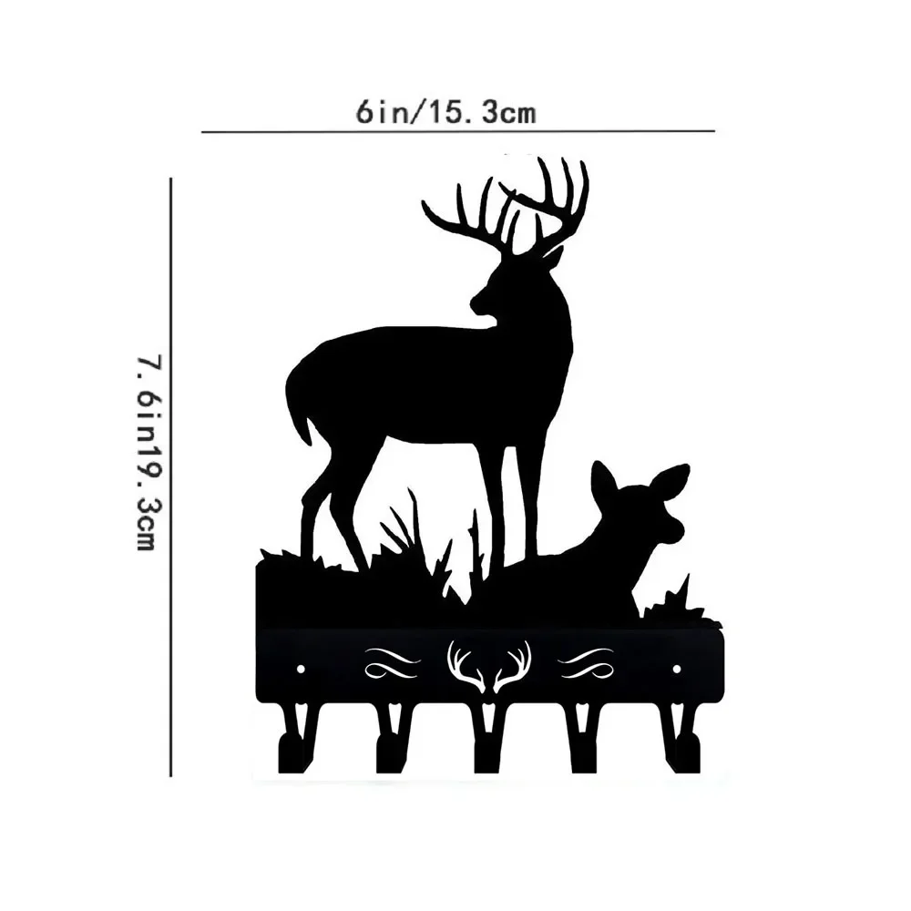 1pc Iron Crafts, Deer Family Key Rack Hanger - 6 inch Wide Metal Wall Art Wall-mounted，Hooks，Key holder，key hanger，Towel Rack 2