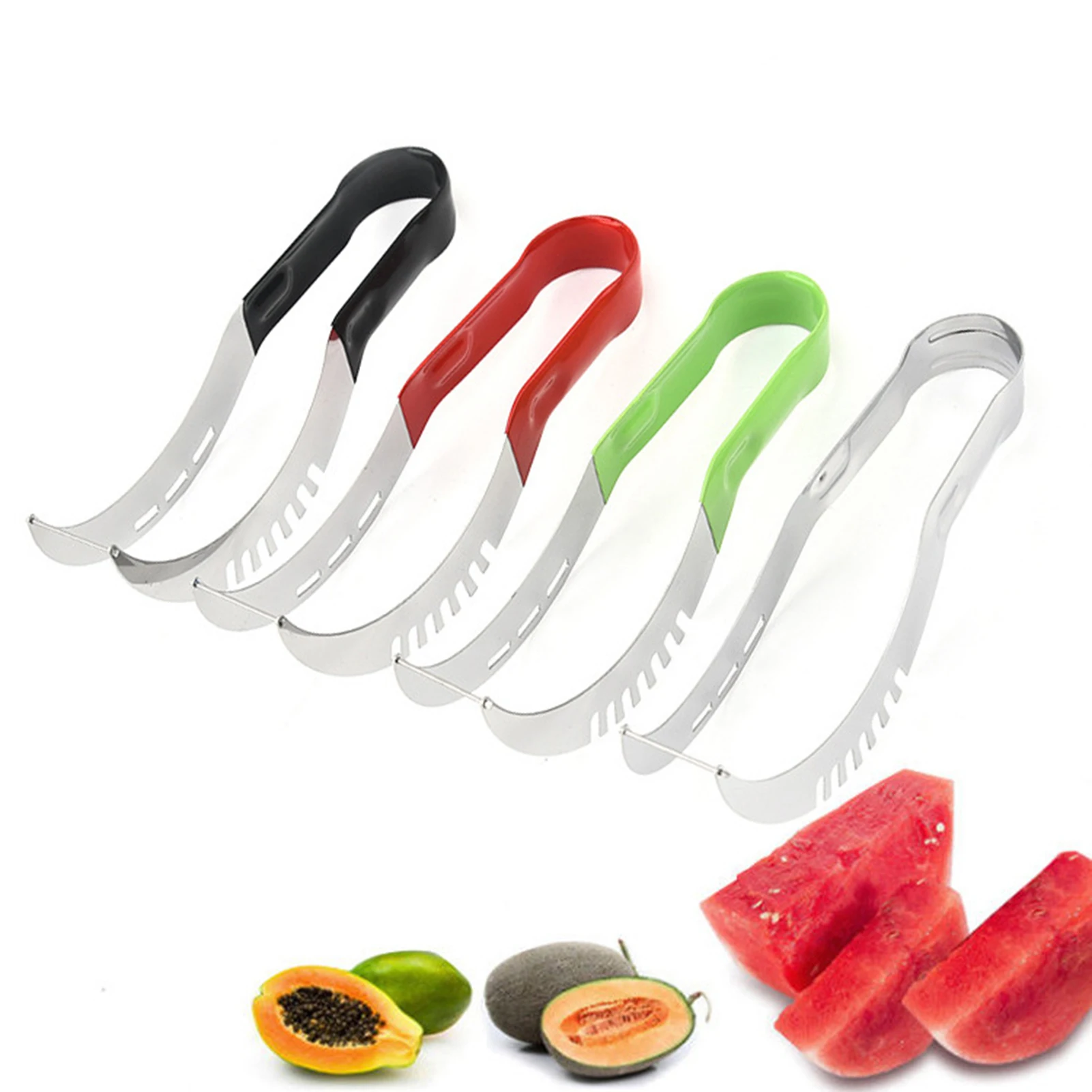 Watermelon Slicer Cutter Stainless Steel Color Non-slip Plastic Wrap Handle Not Hurt Hands Cantaloupe Kitchen Fruit Cutting Tool