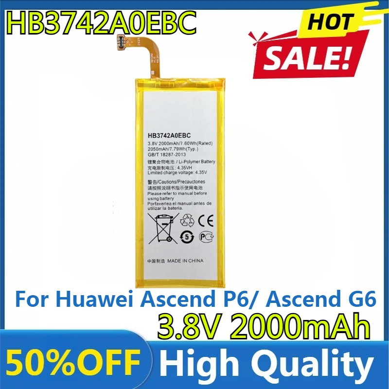 Batteria 2000mAh Per Huawei Ascend P6: HB3742A0EBC, P6-U06, P6-C00 E Altri Modelli – Sostitutiva Li-Po