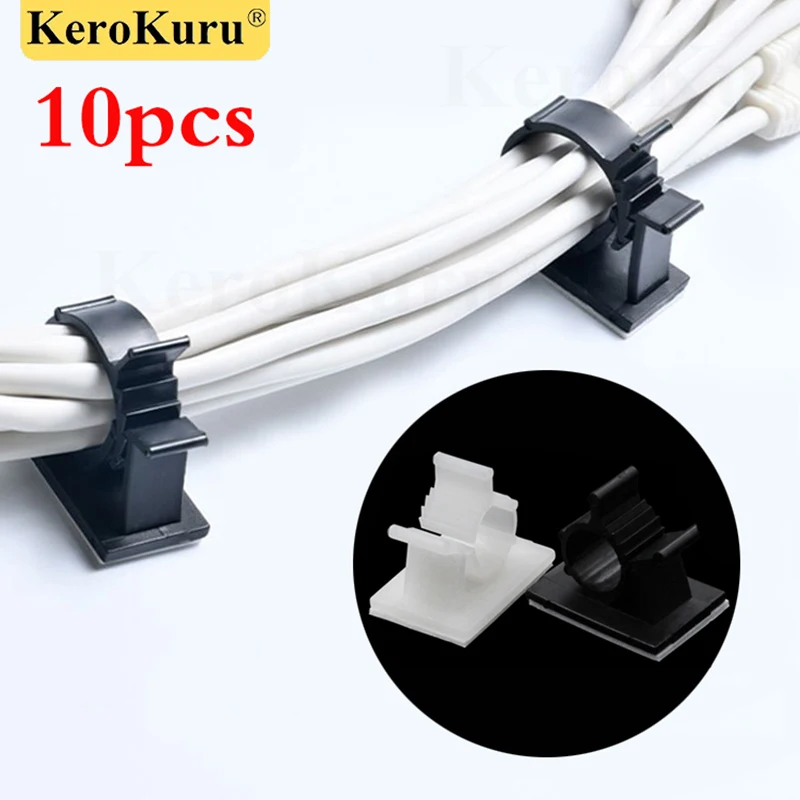 10pcs Adhesive Cable Organizer Clips Table Cable Management Adjustable Cord Holder For Car PC TV Charging Wire Bobbin Winder