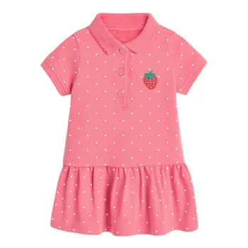 Little maven Summer Girls Clothes Strawberry Appliques Lovely Kids Girls Causal Polo Dresses for Girls Turn-Down Collar Dress