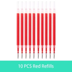 Retractable Gel Pen Set with Replaceable Refills - Large Capacity Ink in Black, Red, and Blue (10 Red Refills)