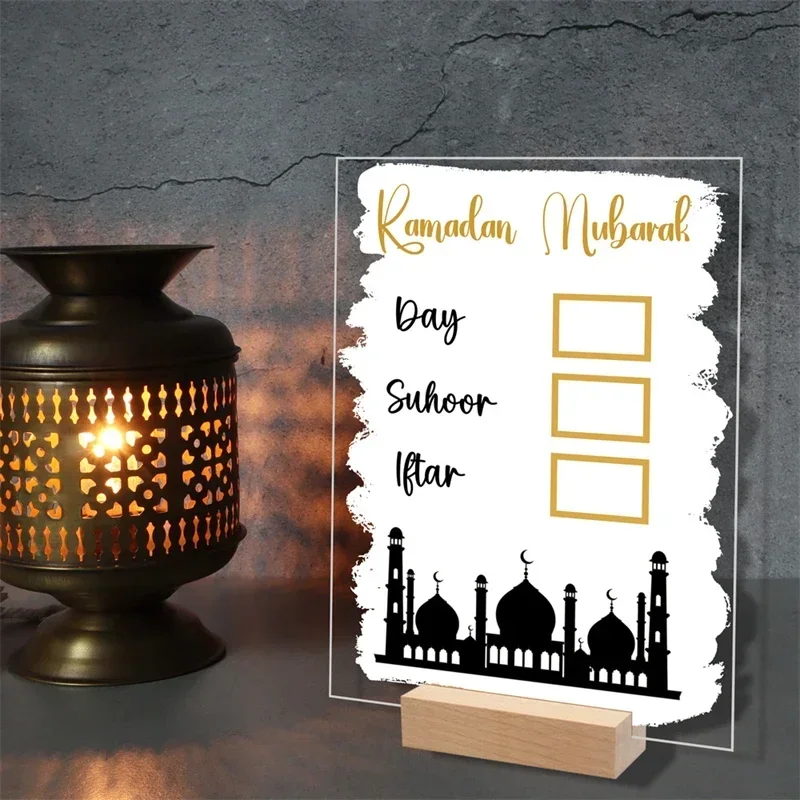 Reusable Ramadan Calendar Board Wooden Base Table Ornament Mubarak