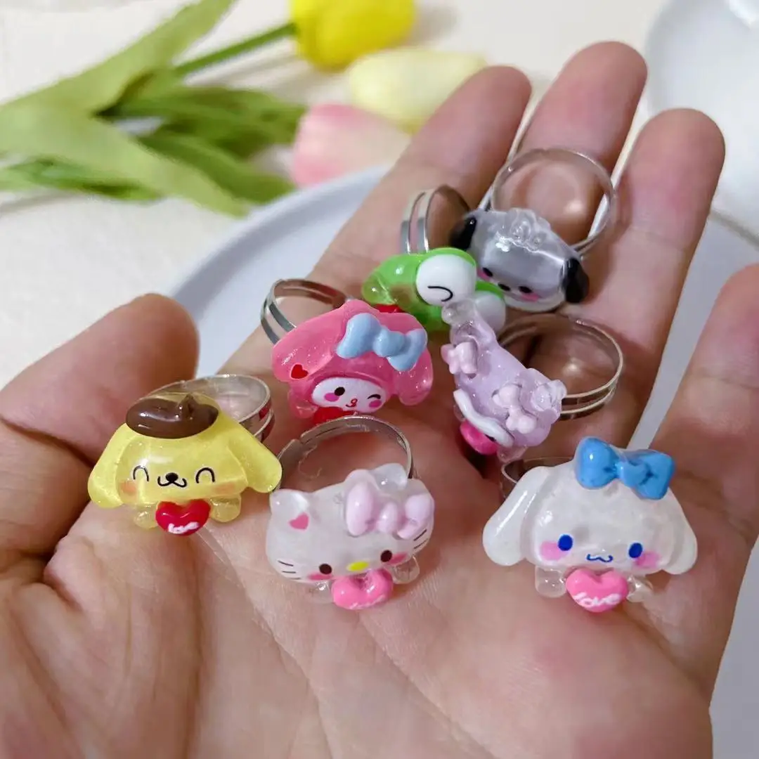 Adjustable Hello Kitty Cinnamoroll Rings Set Kuromi Pochacco Cute