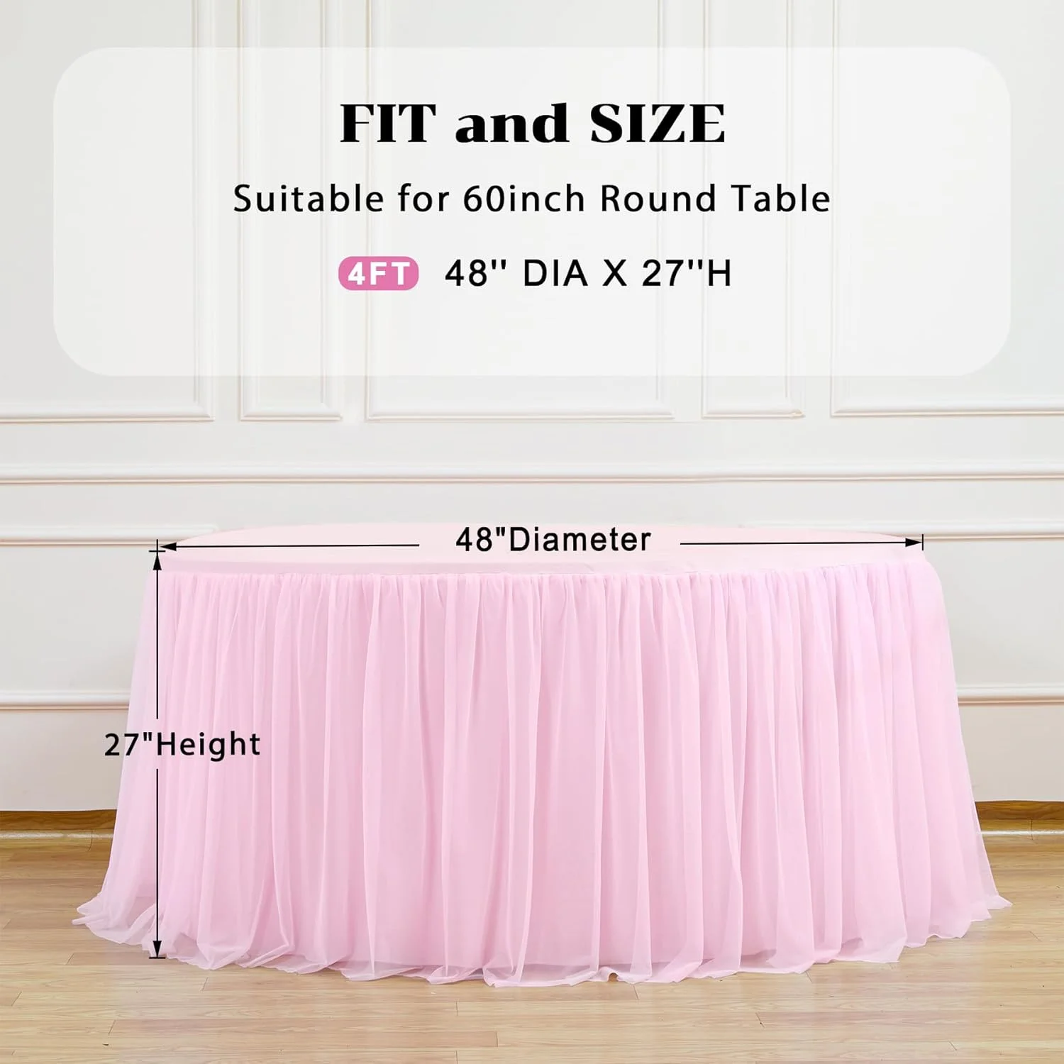Round Tulle Table Skirt for Wedding Party Table Skirt Spandex Stretch Fitted Cover for Baby Shower Banquet Decoration