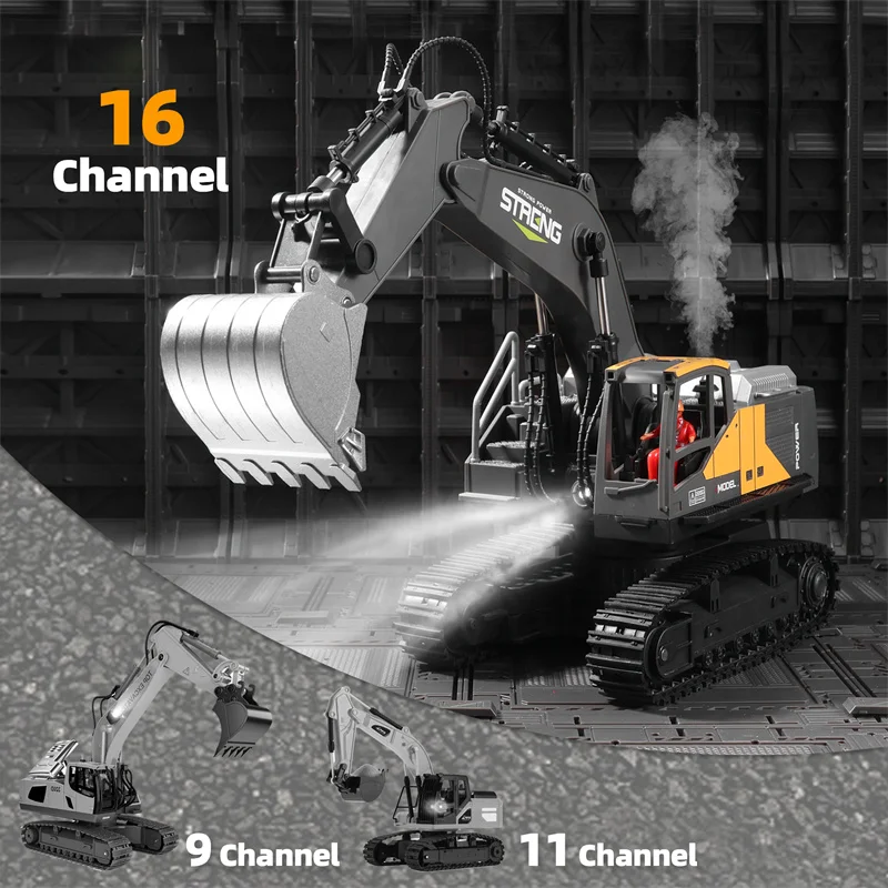 RC Excavator 2.4Ghz 16 Channel 1:16 RC Engineering Car with Light and Music Alloy & Plastic Simulation Construction Vehicle Toys 3