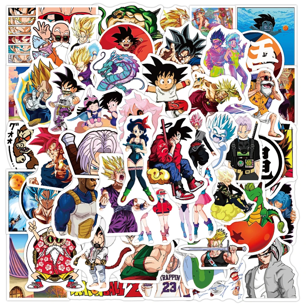 Cartoon Stickers Anime Stickers Decorative Stickers Cool Anime Dragon Ball Stickers for Kids Toys Son Goku Cartoon Decals DIY Skateboard Laptop Motorcycle Sticker Packs 50/100pcs