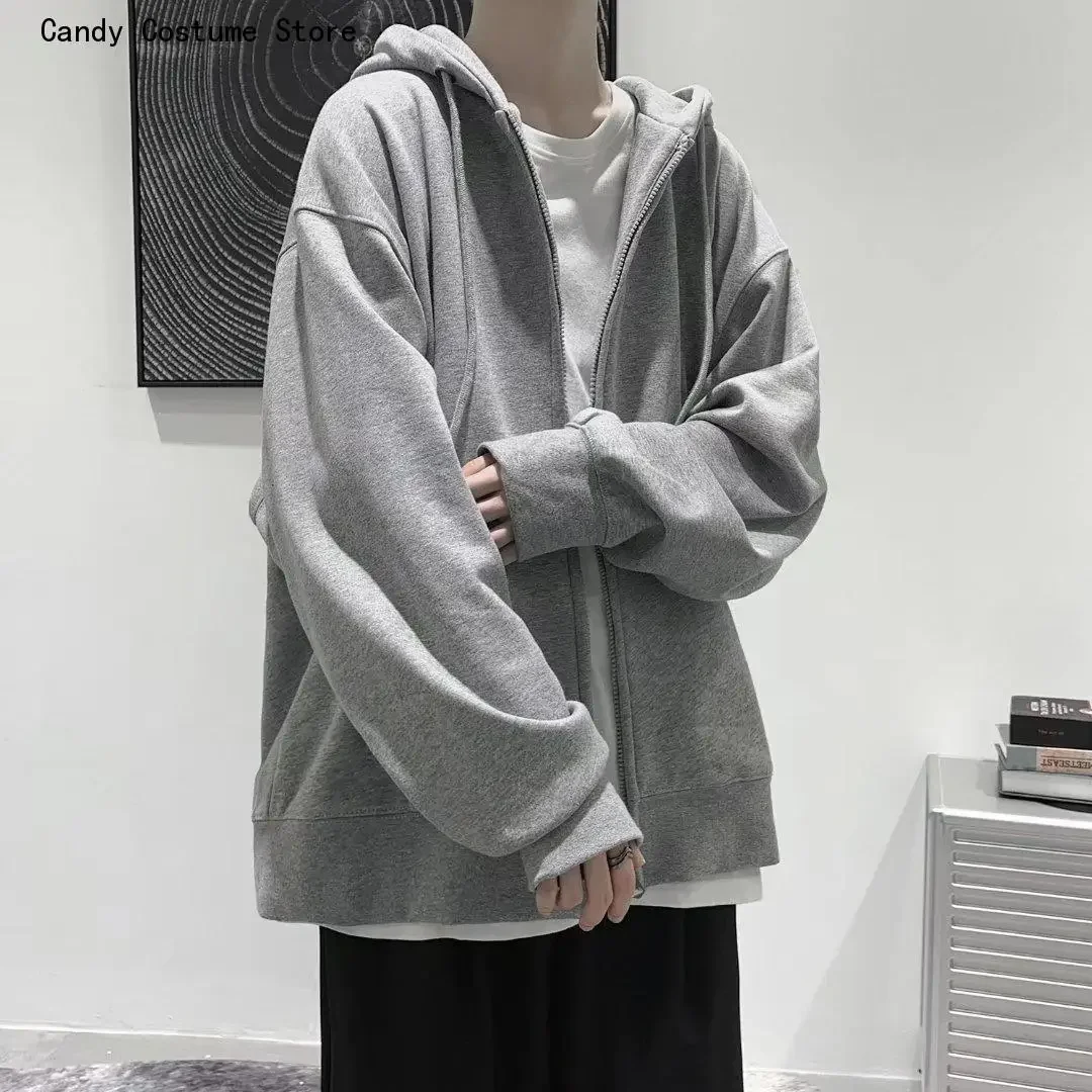 Mens Clothing Outerwear Jacket Solid Color Hoodie Men Casual Zipper Coats Korean Fashion Autumn and Winter Oversize Hoodies