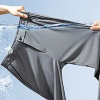 Men's Elastic Casual Pants Summer Thin Business Slim Trousers Korean Classic Straight Stretch Black Gray Pants Male