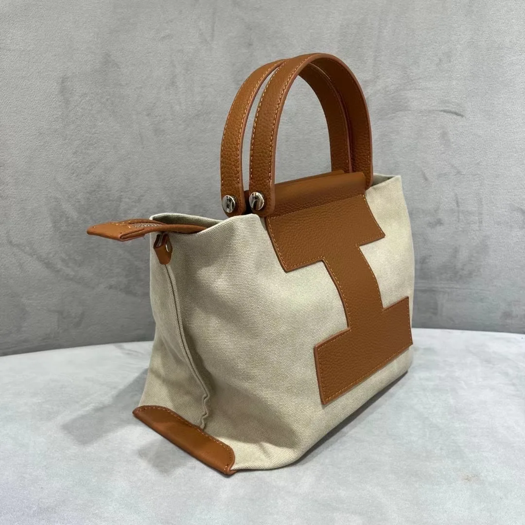 Dave&Di British Fashion Retro Canvas Leather Stitching Large Capacity Bag Commuter Tote Casual Messenger Bag Women