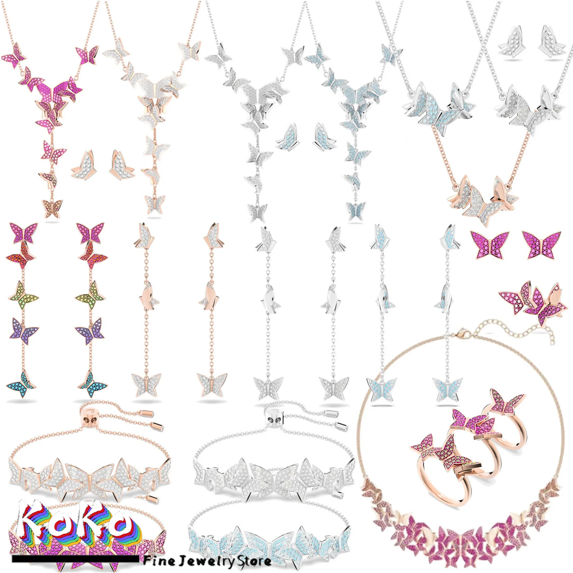 2025 New Fashion Trendy Fine Jewelry Sets for Women Stainless Steel Butterfly Necklace Earring Bracelet Ring Party Accessories 1