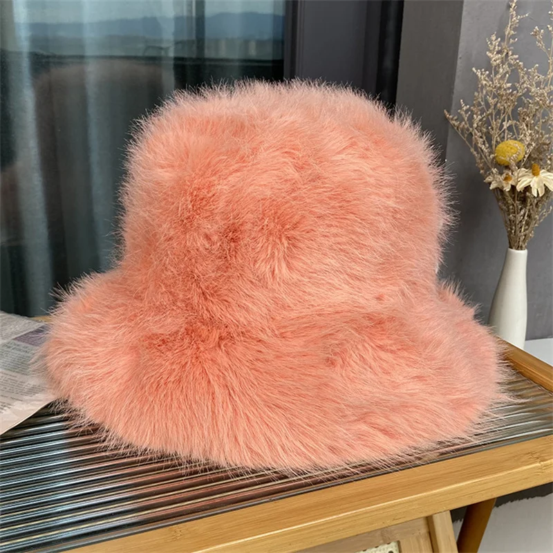 Faux Fur Bucket Hat for Women Luxury Plush Fisherman's Hat Warm Winter Fisherman Colorful and Gorgeous Fisherman hat bucket hats