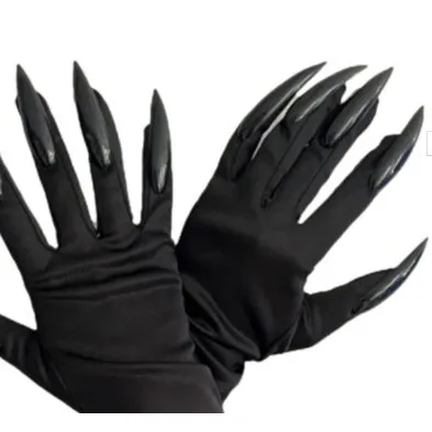A Pair Funny Witch Gold Dust Nail Gloves Horror Decoration Props Mardi Gras Halloween Cosplay Party Props