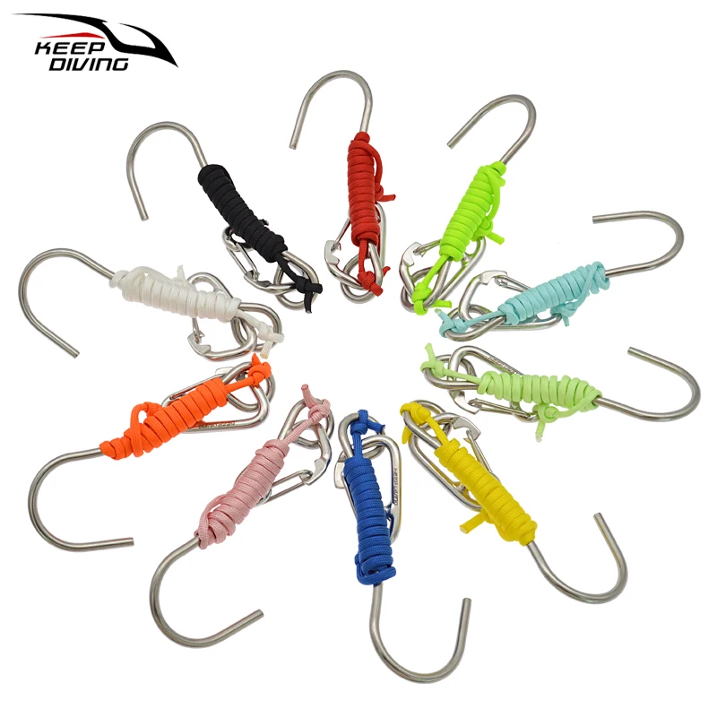 1Pcs 316 Stainless Steel Single Hook With Luminous Rope Underwater Scuba Diving for Cave Diving BCD Accessories 60MMSpring Hook 2