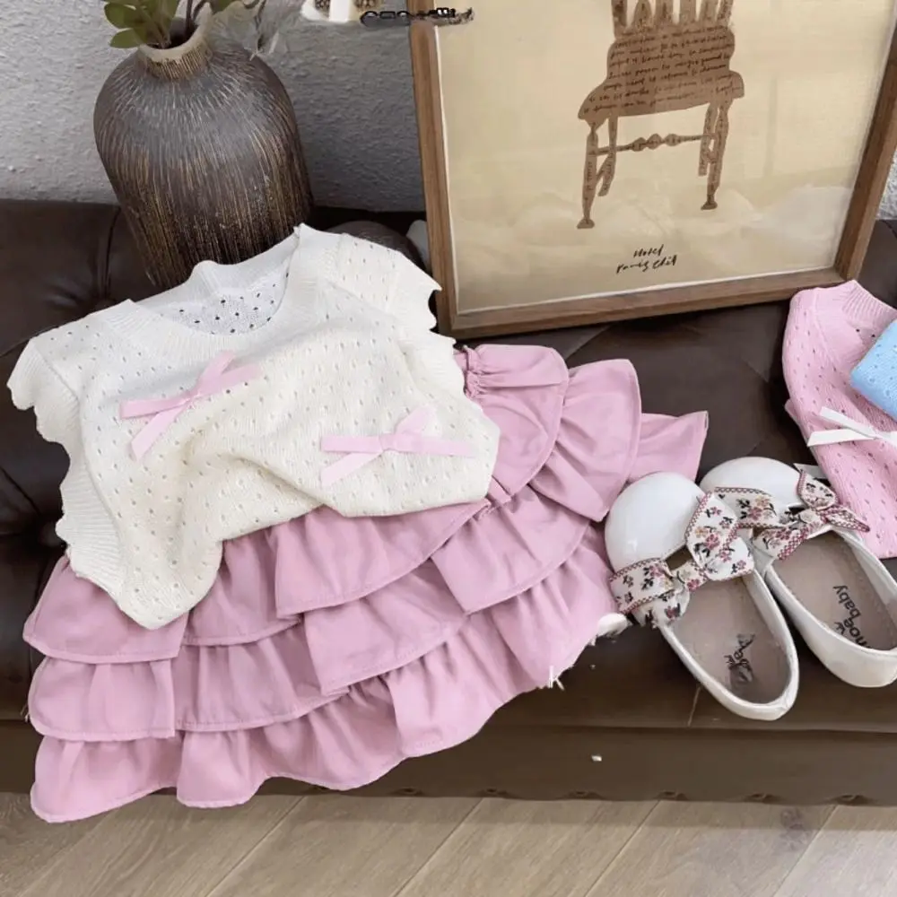 Fashion Korean Style Girl's Half Body Skirt Sweet Cute Bow Flower Bud Skirt Summer Cake Skirts Children's Short Skirt Princess