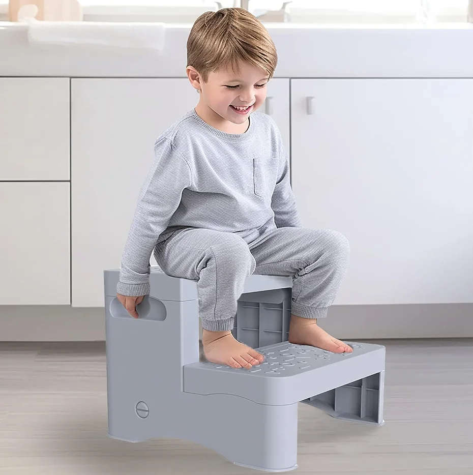 Marchepied pour enfants, tabouret à 2 marches pour adultes et tout-petits  avec coussin antidérapant, petit tabouret pour la cuisine, lit de maison