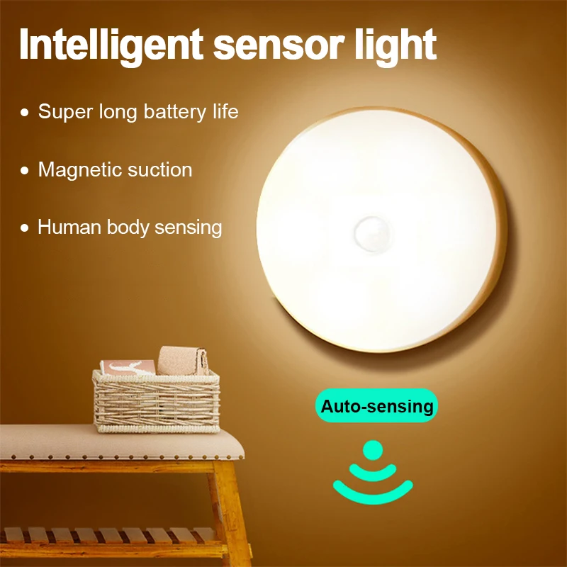 

LED Motion Sensor Night Light Rechargeable Night Lamp Wireless Kitchen Bedroom Closet Light Wall-Mounted Body Induction Lamp