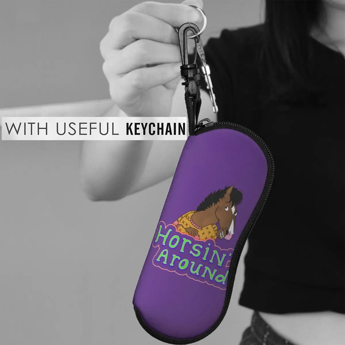 

Horse Vertical Glasses Case horsin' around Reading Soft Sunglasses Pouch Zip Men Women Eyewear Bag