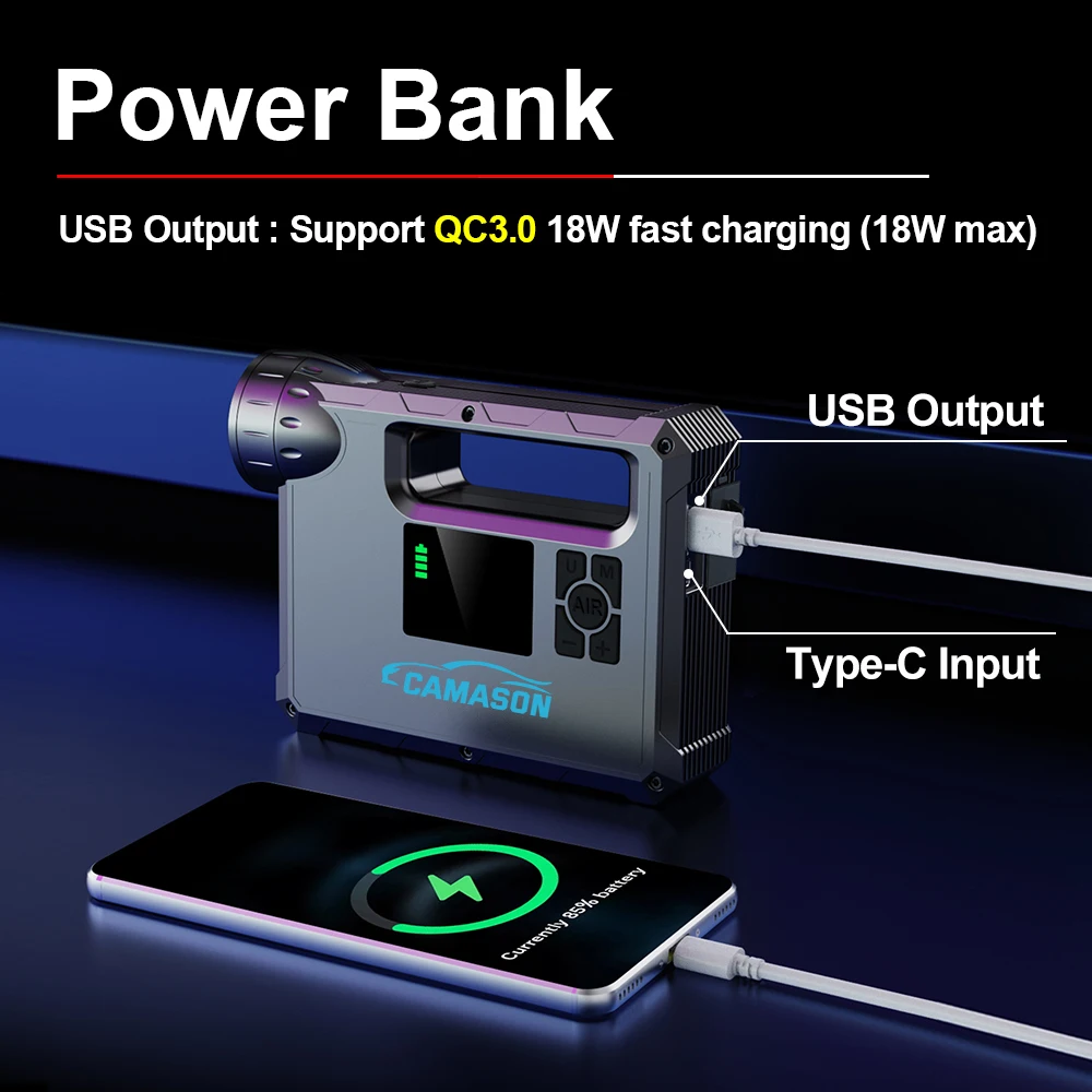 Camping Flashlight Rechargeable Lamp Camp Tent Air Compressor Car Tyre Air Pump Jump Starter Lantern Torch light