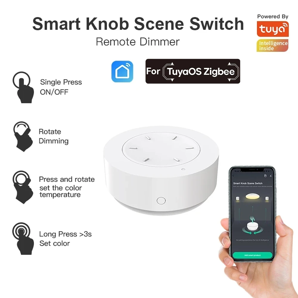 Tuya ZigBee Smart Knob Scene Switch Controls Lights Curtains Switches Via Tuya Smart app