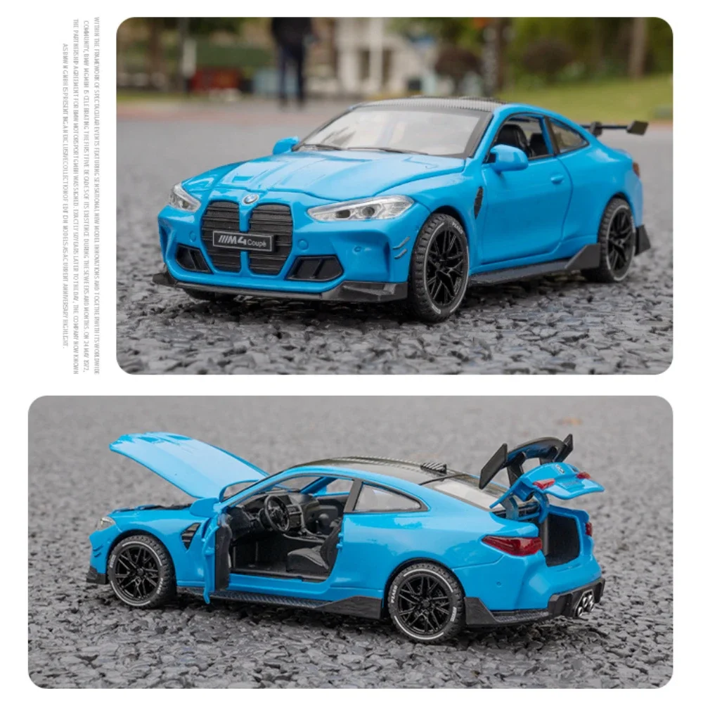 1:32 BMW M4 쿠페 스포츠카 높은 시뮬레이션 다이캐스트 금속 합금 모델 자동차 사운드 라이트 풀백 컬렉션 어린이 장난감 선물 A579