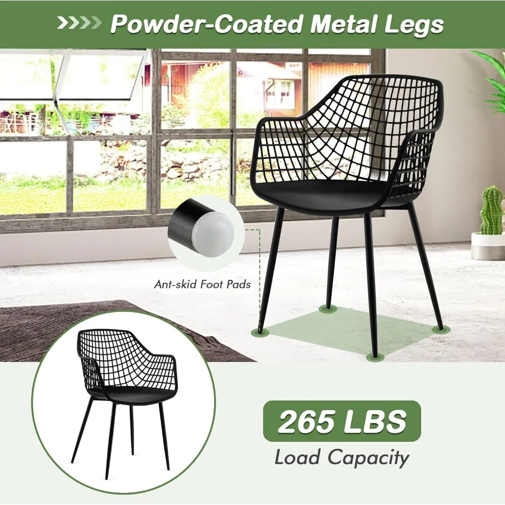 Modern Dining Chairs Set of 4 - Black Arm Chair with 15" High Backrest, Powder-Coated Metal Legs, Anti-slip Foot Pads 4