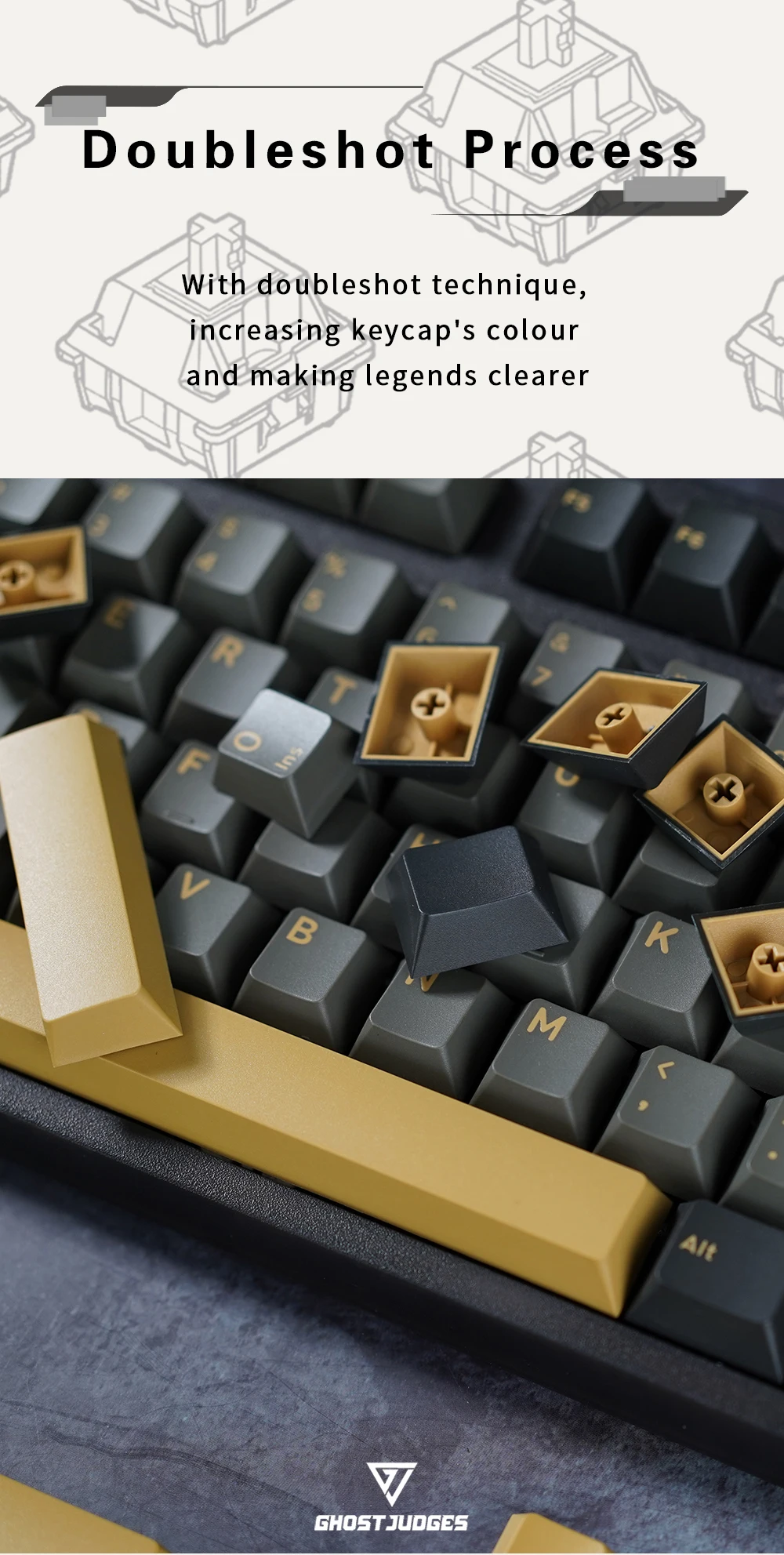 gj juízes gj shimmer luz fraca colorway cereja pbt doubleshot keycap para teclado mx