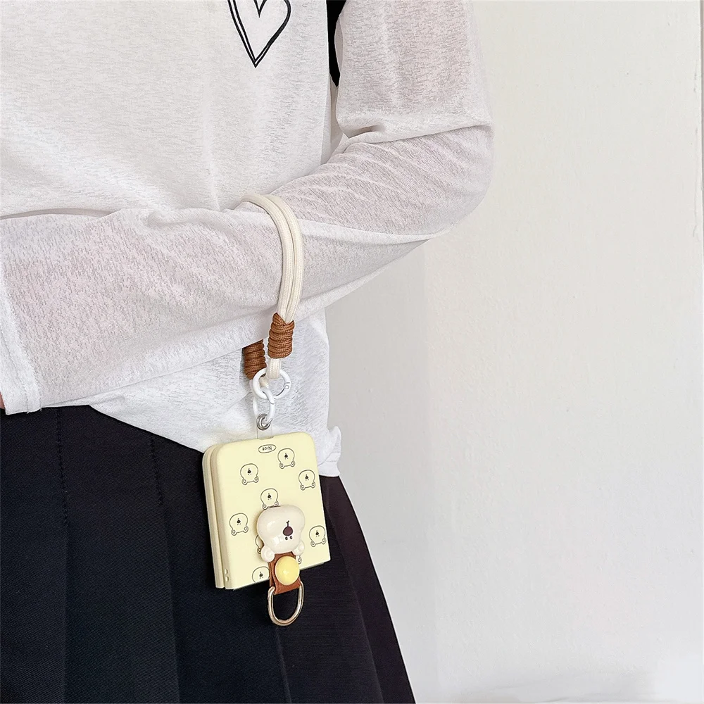 Charming 3D Bear Hand Strap Case with Lanyard Ring Holder - Shockproof Flip Cover